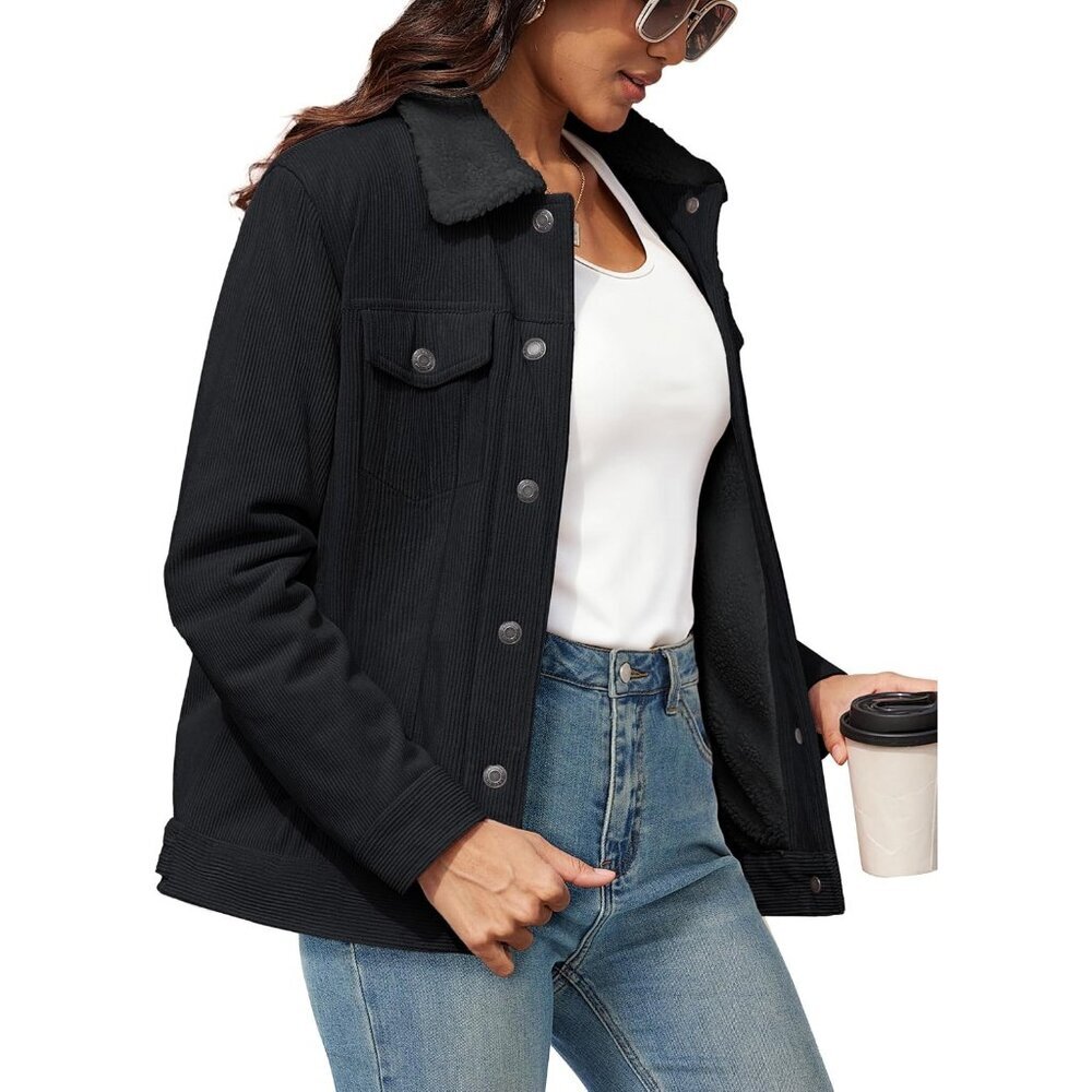 Women's Fleece Lined Black Trendy Vest Jacket Coat Shacket Warm Winter Western